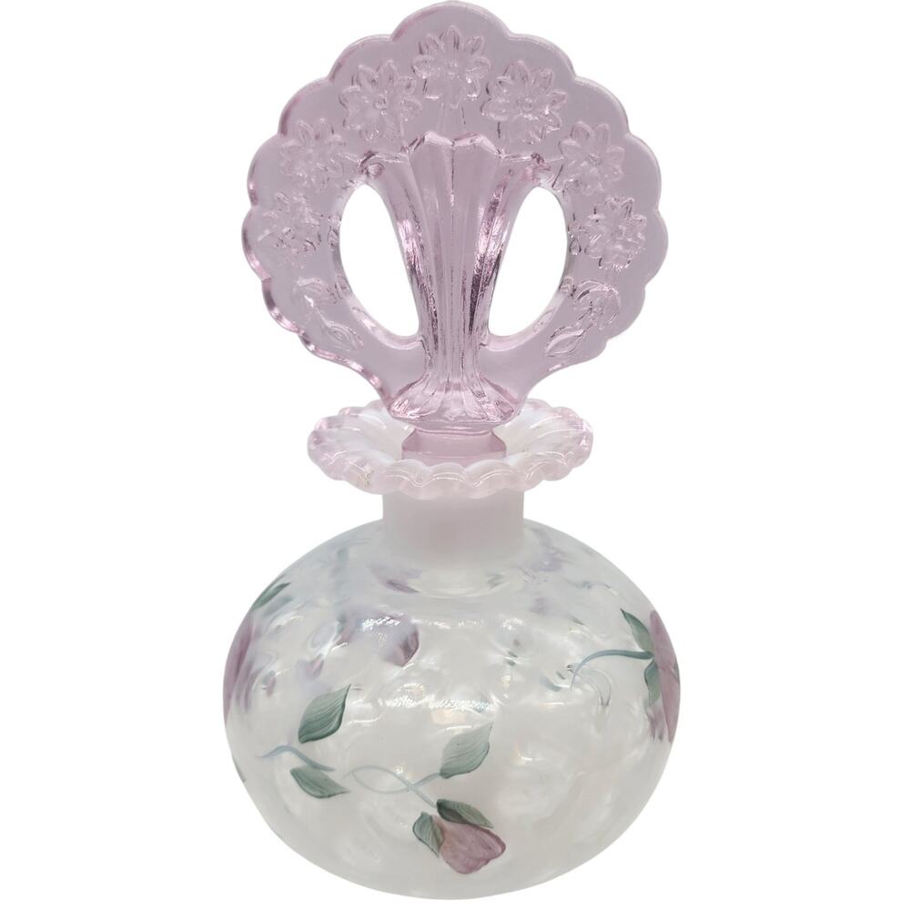 FENTON FRENCH OPAL DIAMOND OPTIC DECORATED PERFUME BOTTLE ARTIST SIGNED